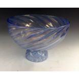 A Seguso Murano glass iridescent blue bowl, moulded with spiralling lines, domed foot, 26.