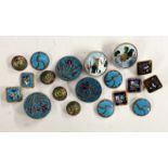 Buttons - a set of four enamel blue and metal buttons, c.