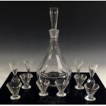 An Art Deco Keith Murray for Stevens and Williams glass decanter and liqueur set,