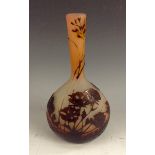 A diminutive Galle glass cameo vase, peach and white frosted glass with brown glass overlay,