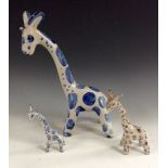 A Bourne Denby Danesby Ware novelty animal family, large medium and small giraffe,