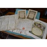 Folder of interest and certificates with seals and temperance society certificates