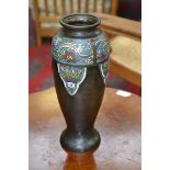 A Chinese champlevée enamel and patinated bronze inverted baluster vase,