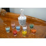 A 1960's glass gin set comprising decanter and eight glasses