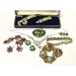 Costume Jewellery - diamante clips, paste necklace and bracelet etc,