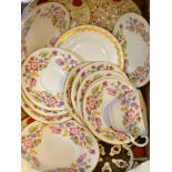 An Abbeydale Chrysanthemum pattern tea plate; others similar; Abbeydale floral printed teaware;