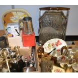 Metalware - a silver plated wine coaster;  a floral embroidered brush set;  a Picquot coffee pot,