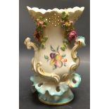 A Derby Patch Mark Frill vases, pierced flared neck, scroll handles,