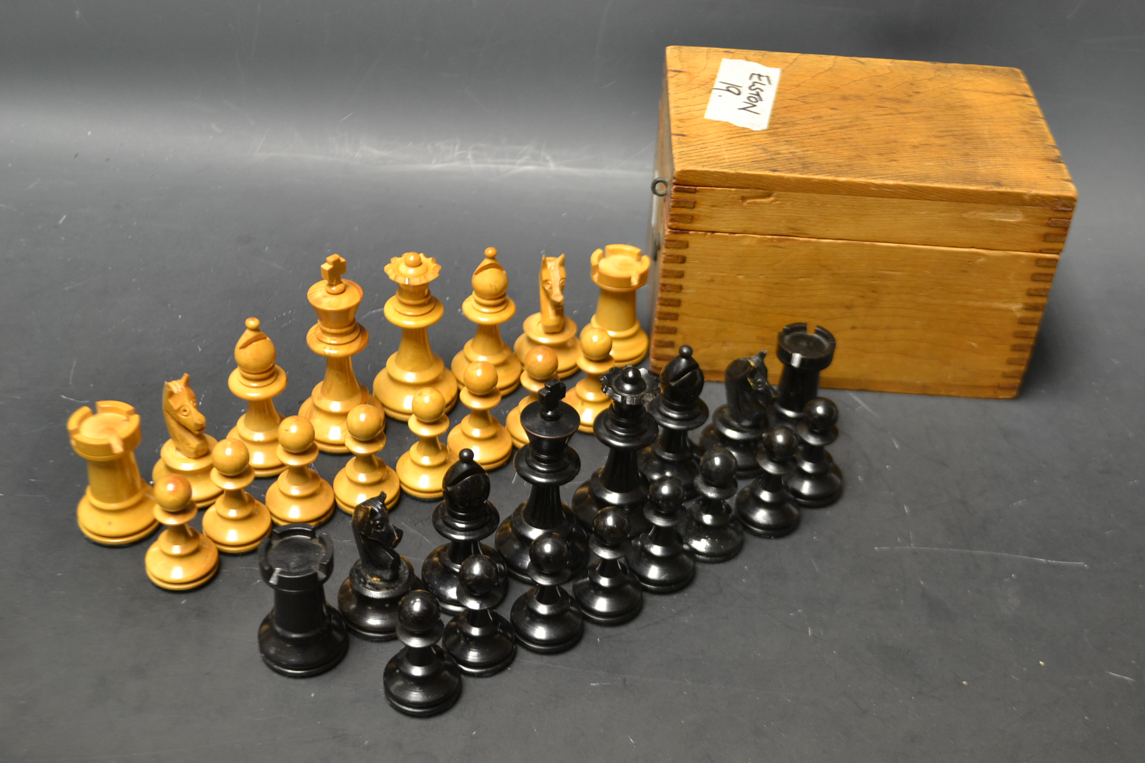 A St Anton type boxwood and ebony chess set,