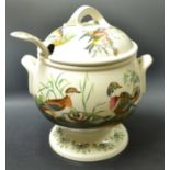 A Portmerion birds of Britain pattern soup/punch bowl and cover with ladle, designed by E Donovan,