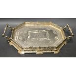 A Henry Hobson Victorian silver plated Gothic canted rectangular twin handled tray,