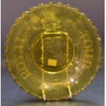 A pressed amber glass shaped circular plate, Royal Tour 1949,