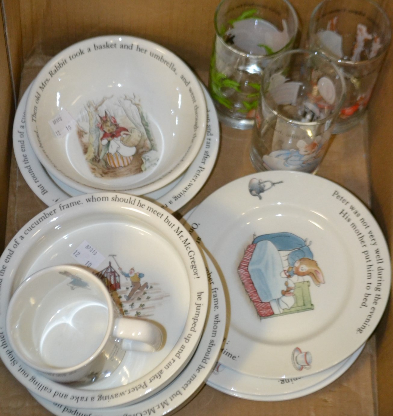 A Wedgwood Peter Rabbit baby bowl, being chased by a farmer,