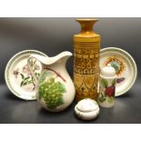 A Denby retro vase, signed ;  Portmeirion ware including a water jug,