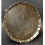 A Silver Salver, dotted piecrust rim, presentation inscription James William Davison,