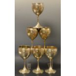 A set of six Peruvian 925 silver goblets, plain bodies, stamped marks and numbered 13307,