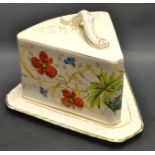 A Victorian painted Staffordshire cheese dome and stand, as a wedge,