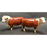 A Beswick model Hereford Bull, Champion of Champions 1363A;   a Hereford Cow, 1360, both gloss,