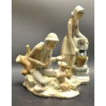 A Lladro figure of a lady collecting water from the fountain;