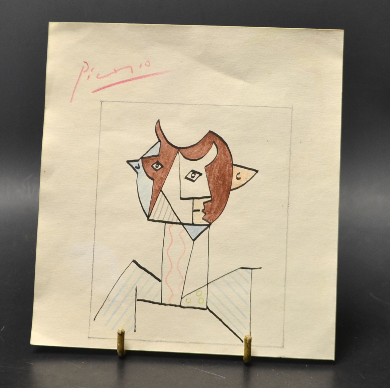 Picasso
Portrait in Cubist Style 
bears signature, ink sketch with colour on paper,