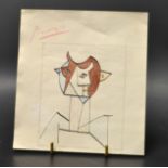 Picasso
Portrait in Cubist Style 
bears signature, ink sketch with colour on paper,