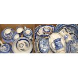 Blue and white ceramics - Doulton Burslem willow pattern bowl; a large blue and white meat plate,