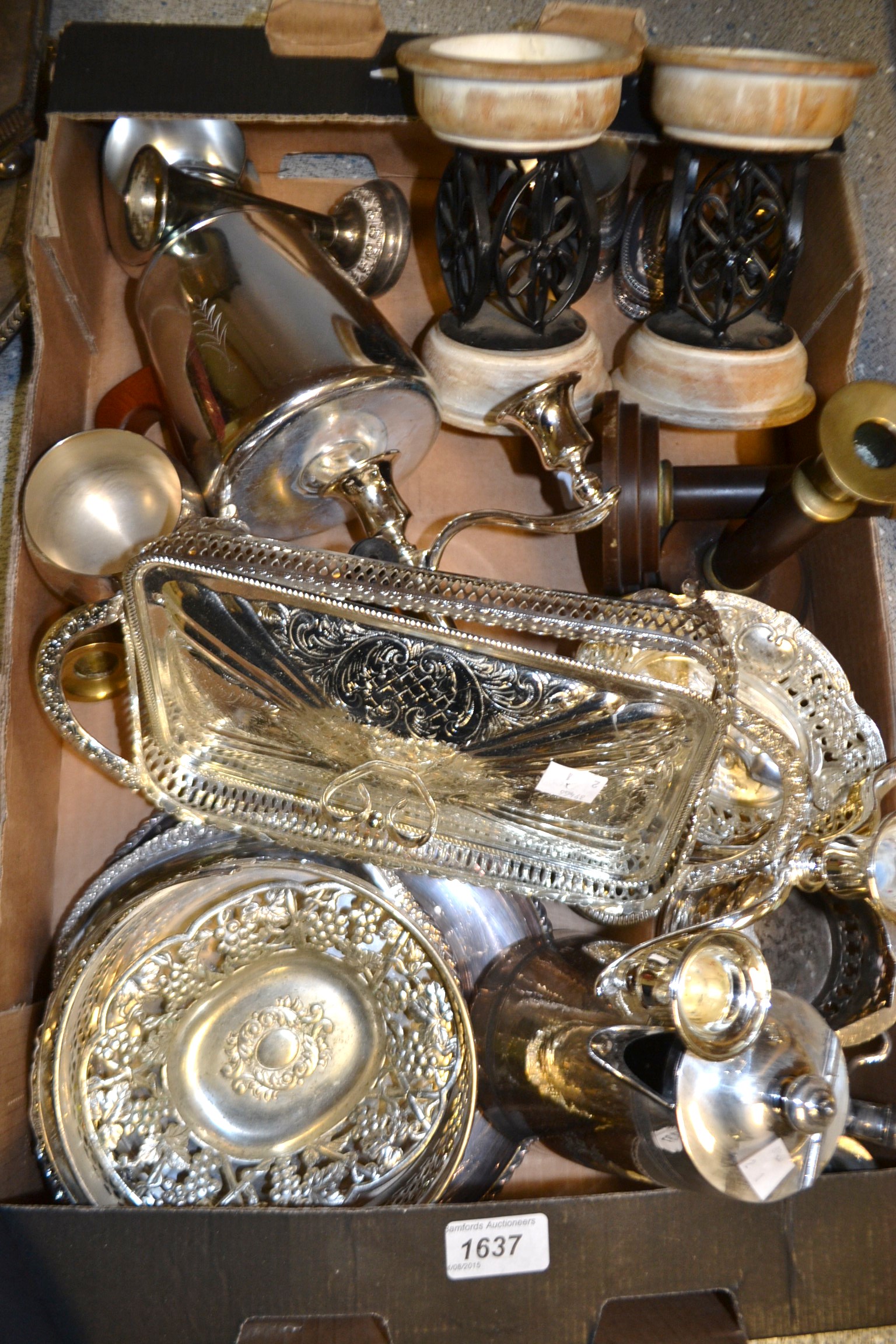 Metalware - silver plate; brass; candlesticks; baskets; tea ware;