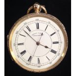 A Victorian 18ct gold chronograph pocket watch, by Isaac Jabez Theo Newsone, cream dial,