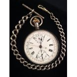 An Edward VII silver open faced chronograph pocket watch, white porcelain dial, Roman numerals,