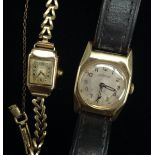 Watches - a Rotary 9ct gold tank wrist watch, round dial, Arabic numerals, subsidiary seconds,