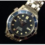 Omega - a Seamaster Professional Chronometer 300m/1000ft wrist watch, wave pattern matt blue dial,