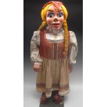 A Pelham Puppet animated display figure of a Tyrolean Girl, composite head and torso, bold grin,
