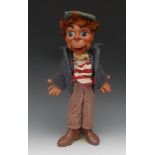 Vent Carrot Top - Pelham Puppets Vent Range, from the film Lili, flat cap on a head of brown hair,
