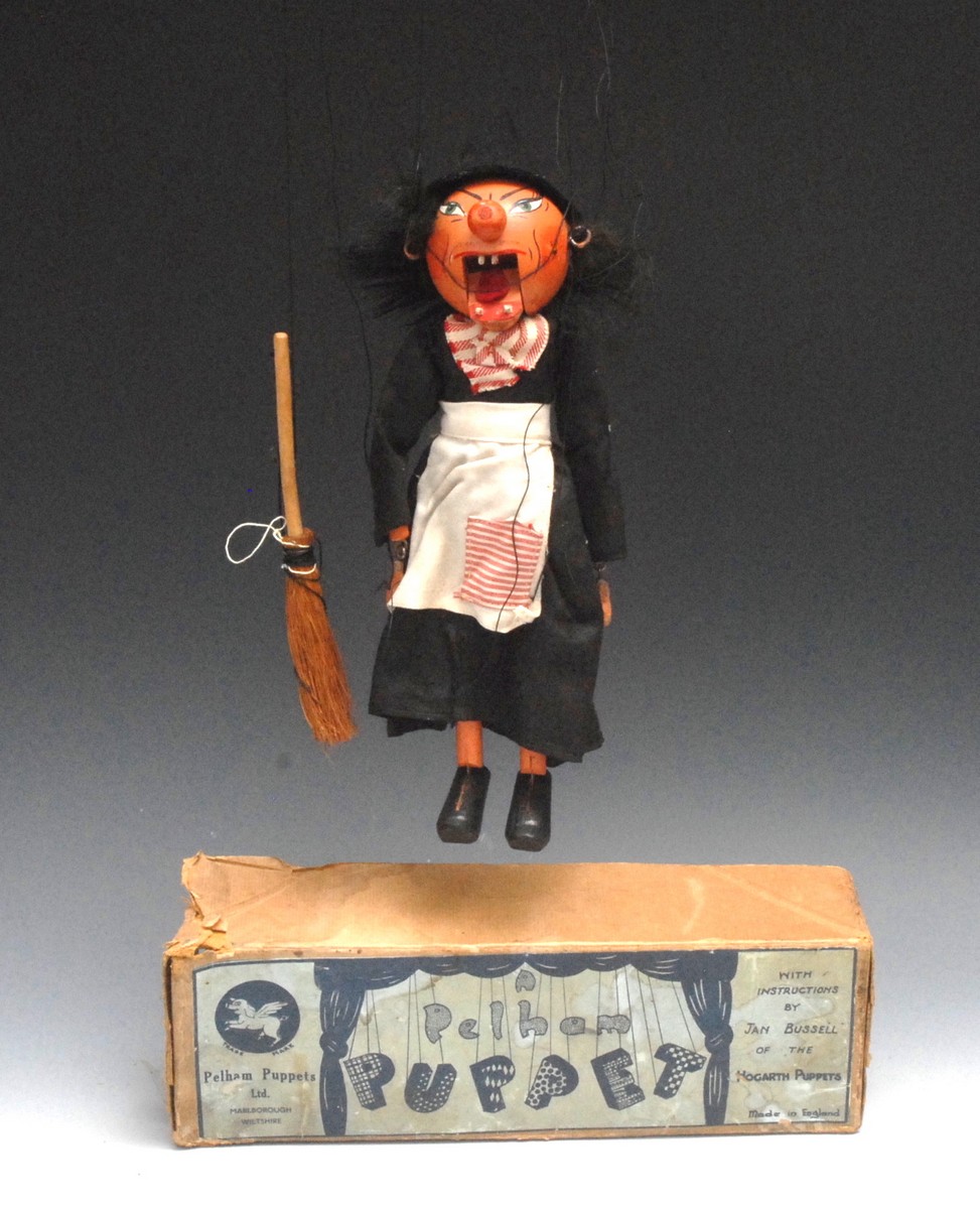 SM Witch - Pelham Puppets SM Range, wooden ball head, black hair, painted features, green eyes,