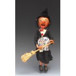 SM Witch - Pelham Puppets SM Range,  wooden ball head, black hair, painted features, green eyes,