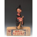 SM Witch - Pelham Puppets SM Range,  round wooden head with painted features, green eyes,