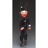 SM Policeman - Pelham Puppets SM Range,  black  hair, painted features, blue eyes, ball nose,