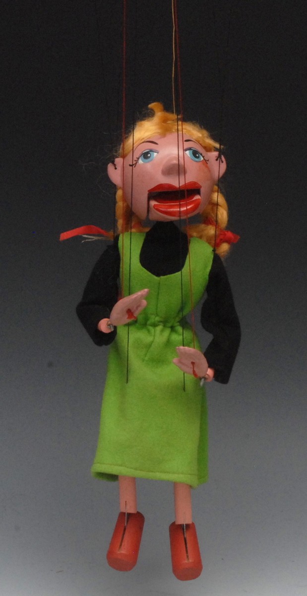 SM Horror Girl - extremely rare, Pelham Puppets SM Range, moulded head, blond plaited hair,