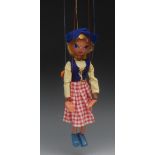 SS Dutch Girl - Pelham Puppets SS Range, wooden ball head, blond plaited  hair, painted features,