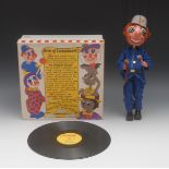 Talentoy Kilroy the Cop puppet, round wooden head with painted features,  blue side glancing eyes,