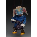 SL 63 Elephant- Pelham Puppets SL 63,  hollow moulded head with blue painted features, felt ears,