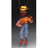 SM Minstrel - Pelham Puppets SM Range, first version, black faux fur  hair,  painted features,