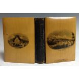 A Victorian Mauchline ware photograph album, the front cover printed with Burn's Cottage,