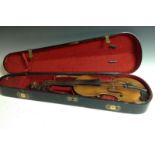 A violin, the two-piece back 36cm long excluding button, outlined throughout with purfling,