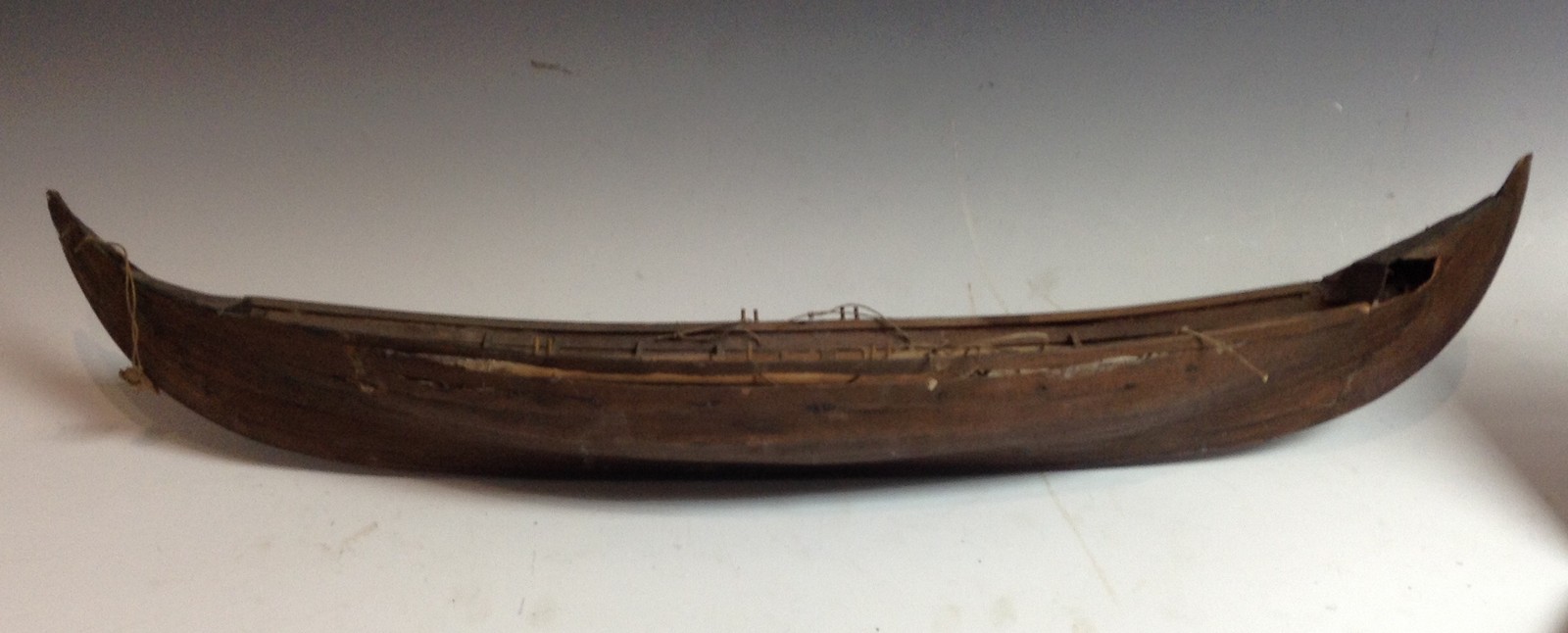A scratch built model of an open whaleboat, 67cm long,
