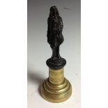 A 19th century dark patinated bronze desk model, of Sir Isaac Newton, polished columnar base,