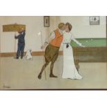L Thakeray, a set of four, Snookered, Left, The Canon and Kissing, coloured prints, 27cm x 39cm,