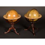 A pair of William IV mahogany terrestrial and celestial library table globes, by G & J Cary, London,
