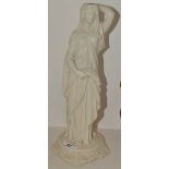 A parian figure of a woman, dressed with flowing robes,