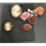 Jewellery - a faceted oval carnelian pendant, silver mount;  others Rose Quartz,